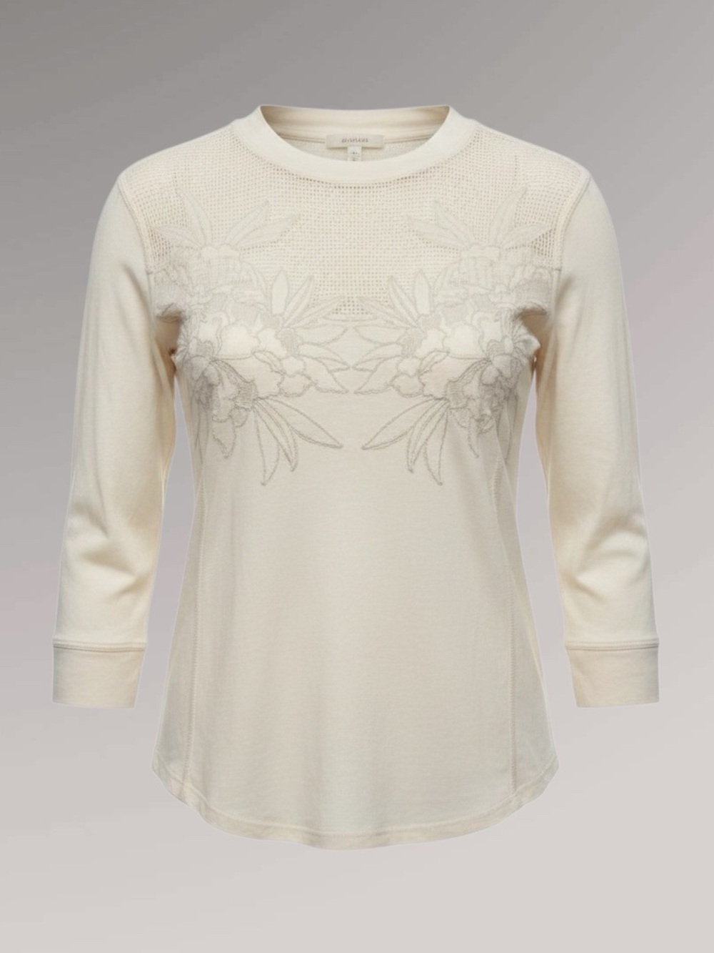 Free People Cream Floral Crochet Mesh Long Sleeve Top XS NWT